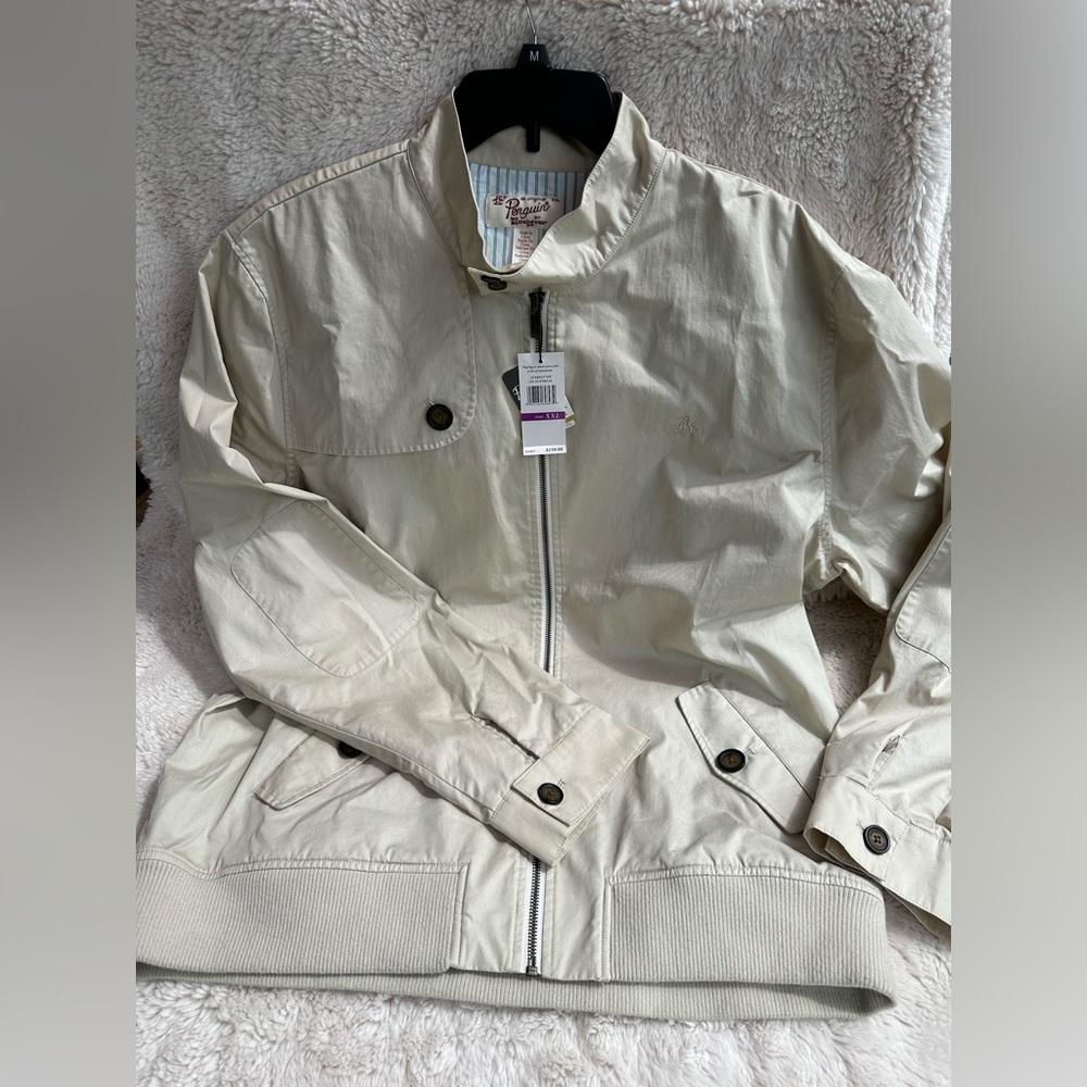 NWT Original Penguin Men's Oatmeal Zip Up Lightweight Jacket